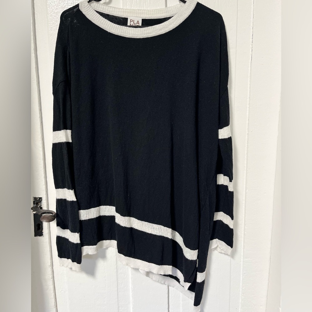 Planet Lauren G Linen Cotton Asymmetrical Os Lagenlook Boho Striped Sweater